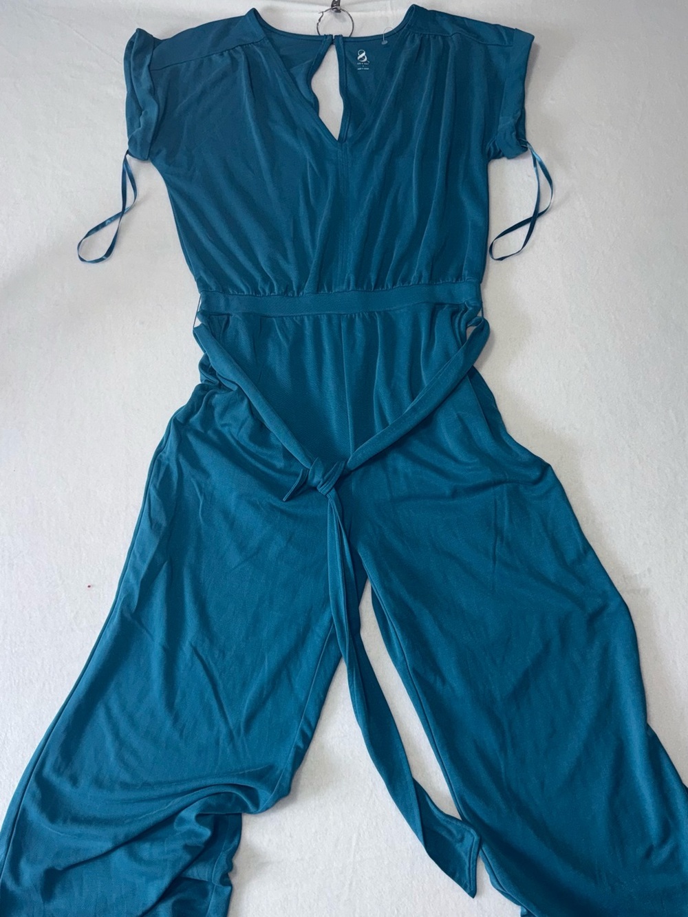 Lou & Grey Teal Short-Sleeve Tie-Waist Jumpsuit
